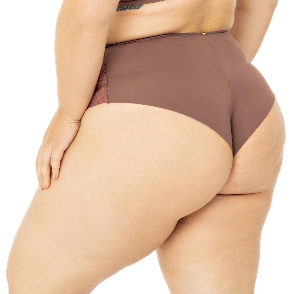 Calcinha Cintura Alta em Renda e Microfibra Leve - Seduzi