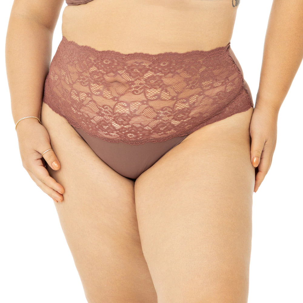 Calcinha Cintura Alta em Renda e Microfibra Leve - Seduzi