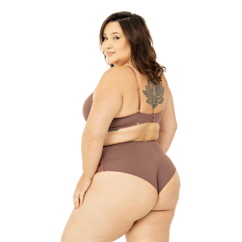 Calcinha Cintura Alta em Renda e Microfibra Leve - Seduzi